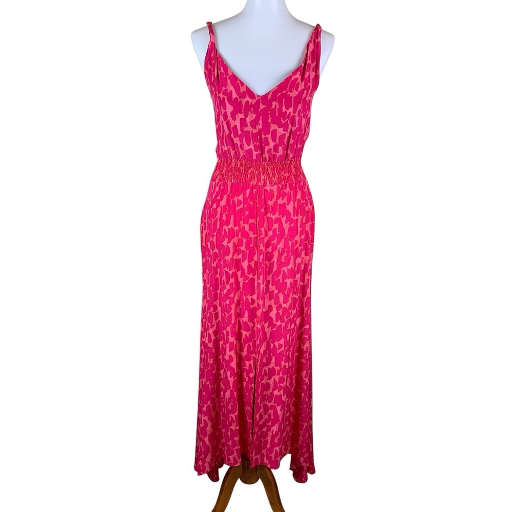 Karina Grimaldi Pink Silk Maxi Dress Abstract Print V Neck Slip XS
